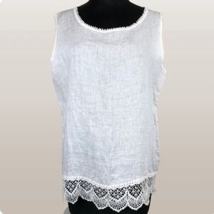 Laura Bianchi Top Italian Linen Sleeveless Crochet Lace